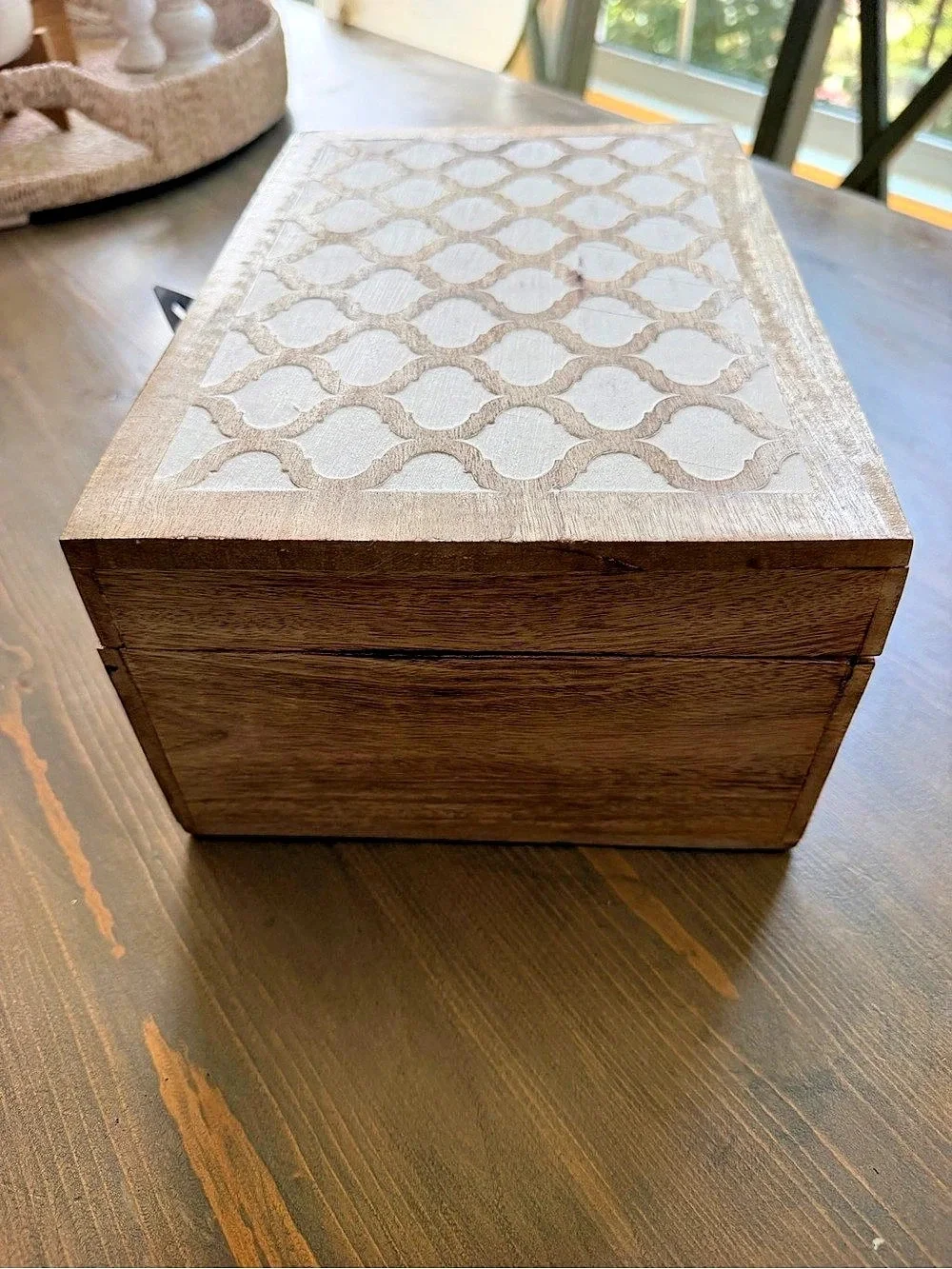 Geometric Wood Storage Box Brown & Cream